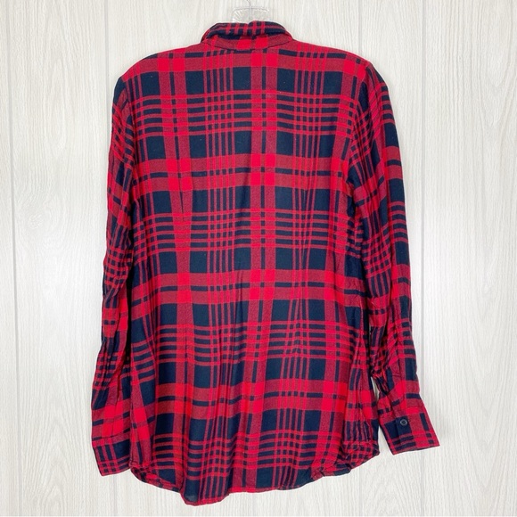 Cabi | Lodge Ruffle Red & Black Plaid Button Down Shirt Size XS - Picture 2 of 14